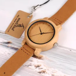 Läder band bambu Quartz par klockor