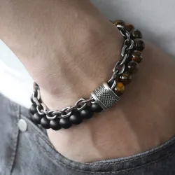 Rostfritt stål armband med natursten pärl