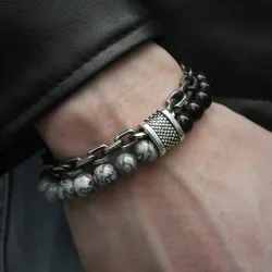 Rostfritt stål armband med natursten pärl