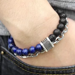 Rostfritt stål armband med natursten pärl