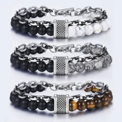 Stainless steel bracelet with natural stone beaded