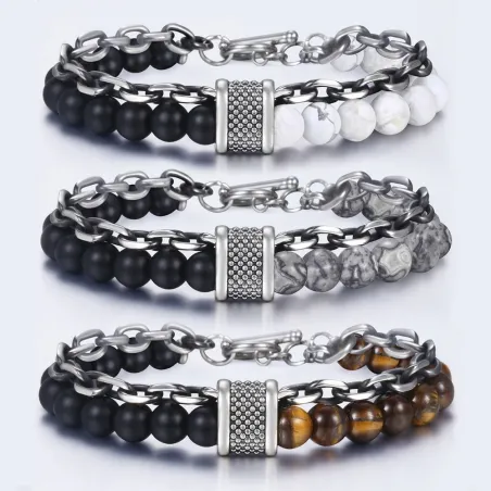 Rostfritt stål armband med natursten pärl