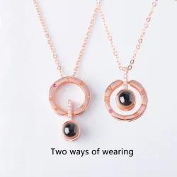 Hänge med 100 språk projektion jag älskar dig ros & silver halsband