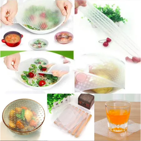 Multifunctional reusable silicone food wrap cover lids 4 pcs