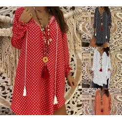 Mini vestido de ponto polka com manga longa