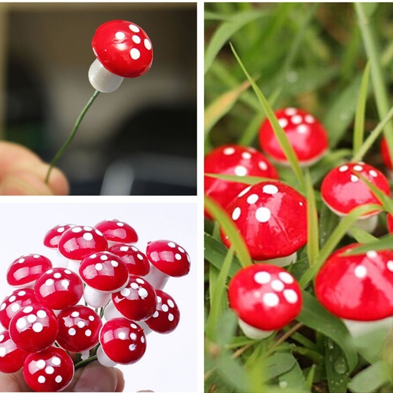 JardínDecoración de jardín - hongos de punto blanco mini rojo 2cm 10 piezas