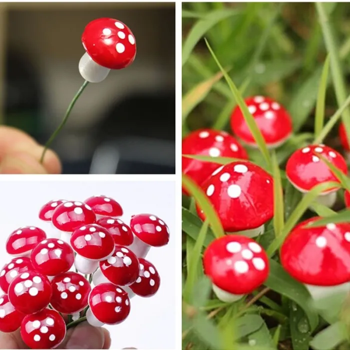 Garden decoration - mini red white dot mushrooms 2cm 10 pcsGarden
