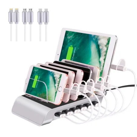 Universal USB Ladestation Stand mit 6 Port & 6 Kabeln 5V10.2A