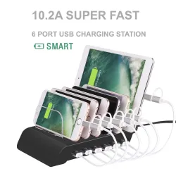 Universal USB laddstation står med 6 port & 6 kablar 5V10.2A