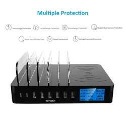 8 Port USB charger with wireless charging - Type-C - LED display and stand
