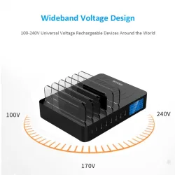 Chargeur USB 8 Port avec charge sans fil - Type-C - Affichage LED et stand