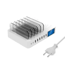 Chargeur USB 8 Port avec charge sans fil - Type-C - Affichage LED et stand