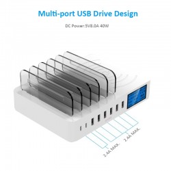8 Port USB charger with wireless charging - Type-C - LED display and stand