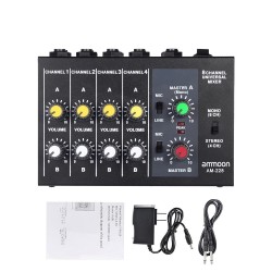 AudioConsola de mezcla AM-228 - ultra-compacto - bajo ruido - 8 canales mezclador de audio con adaptador de potencia