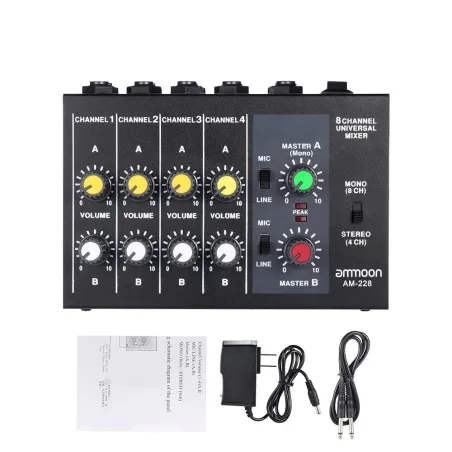 AM-228 sekoituskonsoli - ultra-kompakti - matala melu - 8 kanavaa äänimixer virta adapteri