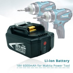 18V Bateria recarregável 6.0Ah com LED para Makita - substituição