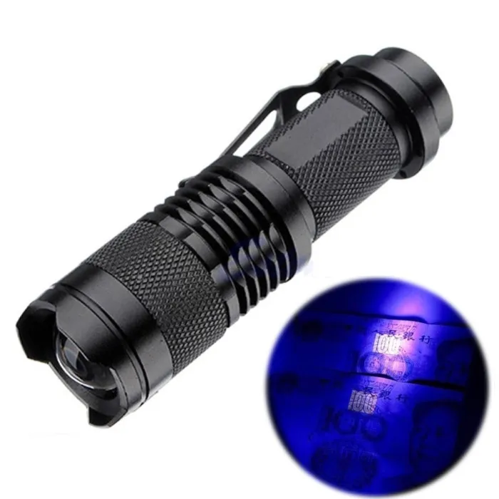 Zoomattava UV-LED-taskulamppu - merkkitarkistus - väärennetyn rahan tunnistus