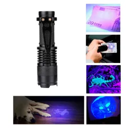 Zoomattava UV-LED-taskulamppu - merkkitarkistus - väärennetyn rahan tunnistus