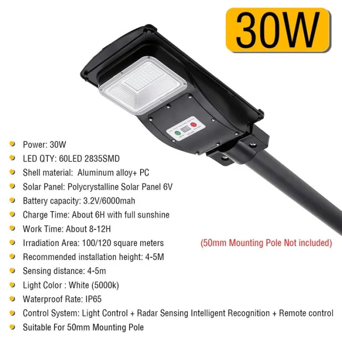 30W - 60W - 90W solar LED-straatverlichting - bewegingssensor - afstandsbediening - waterdichtStraatverlichting