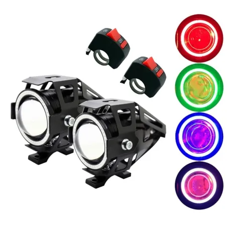 U7 Angel Eye motorcycle LED headlight with switch - fog lamp - CREE chip 3000LM - 2 pieces