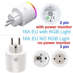 Wifi-liitin, jossa on virtanäyttö - 16A EU RGB - langaton älykäs pistorasia Google Home Alexan ääniohjauksella