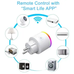 Wifi-liitin, jossa on virtanäyttö - 16A EU RGB - langaton älykäs pistorasia Google Home Alexan ääniohjauksella