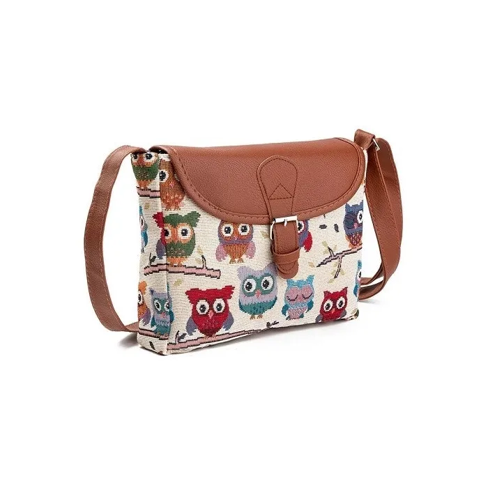 Printed Owls - crossbody shoulder small bag