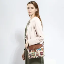 Printed Owls - crossbody shoulder small bag