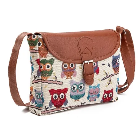 Printed Owls - crossbody shoulder small bag