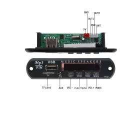 Wireless FM receiver - 5V 12V car MP3 player - audio module radio - Wma TF USB 3.5mm AUX speakers