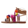 Suede Sandalen mit Pompons - Leder Spitzen