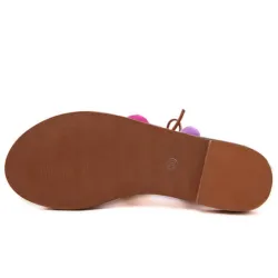 Suede Sandalen mit Pompons - Leder Spitzen