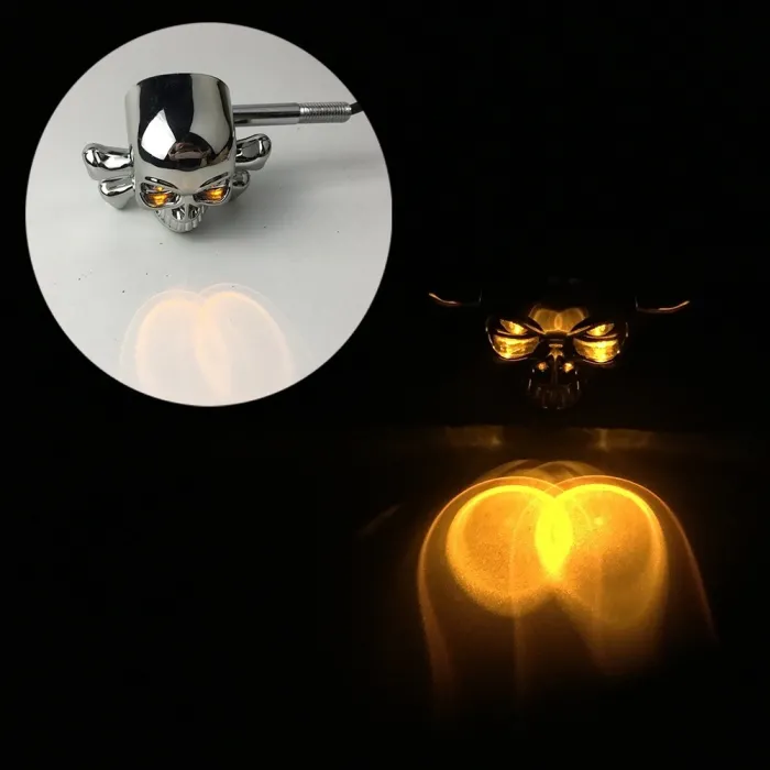 Chrome skalle huvud - LED - motorcykel signal lampor - indikatorer för Honda Yamaha Harley Chopper - 2pcs
