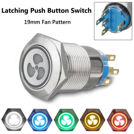 12v 19mm fan push button switch with LED - engine start - self-lock panelSwitches