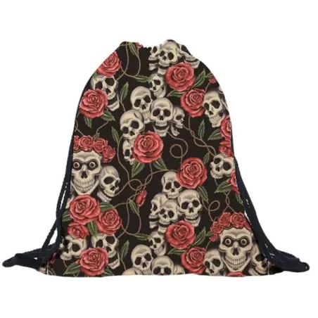 3D Totenkopf & Rosen - Kordelsack - unisex