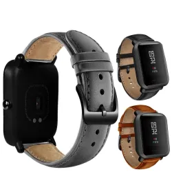 Banda de relógio de couro com fivela preta para Xiaomi Huami Amazfit Bip