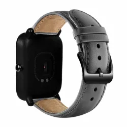 Banda de relógio de couro com fivela preta para Xiaomi Huami Amazfit Bip