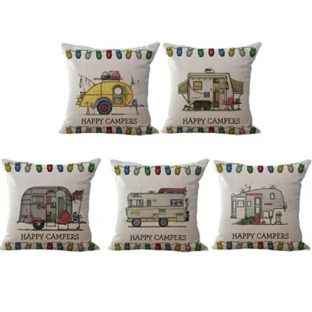 Fundas de cojinesHappy Campers - funda de cojín de lino 45 * 45cm