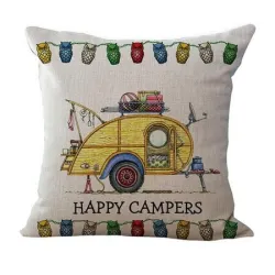 Fundas de cojinesHappy Campers - funda de cojín de lino 45 * 45cm