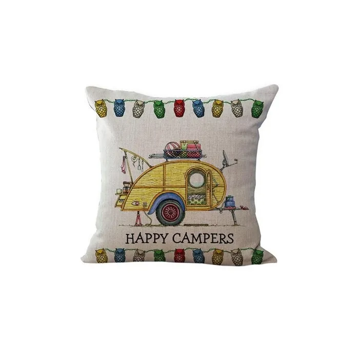 Fundas de cojinesHappy Campers - funda de cojín de lino 45 * 45cm