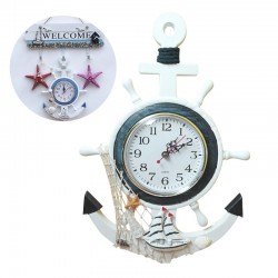 Retro Sea Anchor - Relógio de parede de madeira - Estilo Mediterrâneo