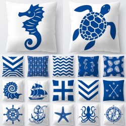 Blue & white sea patterns - coussin cover - 45 * 45cm