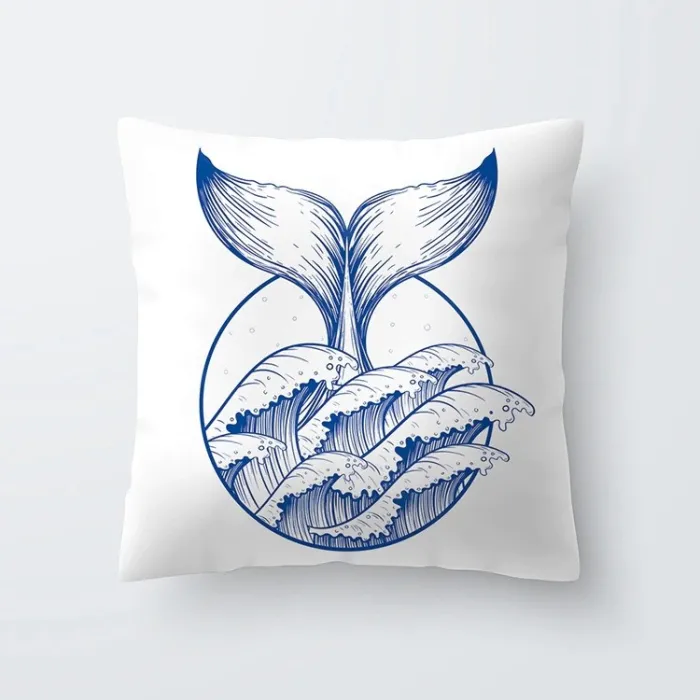 Azul e branco padrões do mar - almofada cobrir - 45 * 45cm