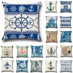 Anchor & båt - havsmönster - kuddeskydd - 43 * 43cm
