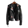 ChaquetasEstilo Punk - bordado floral - chaqueta de cuero
