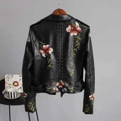 Punk style - floral embroidery - leather jacketJackets