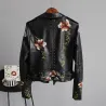 ChaquetasEstilo Punk - bordado floral - chaqueta de cuero