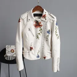 Punk style - ricamo floreale - giacca in pelle