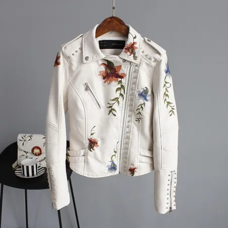 Punk style - floral embroidery - leather jacketJackets