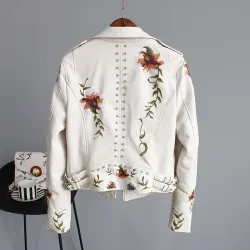 Punk Style - Blumenstickerei - Lederjacke